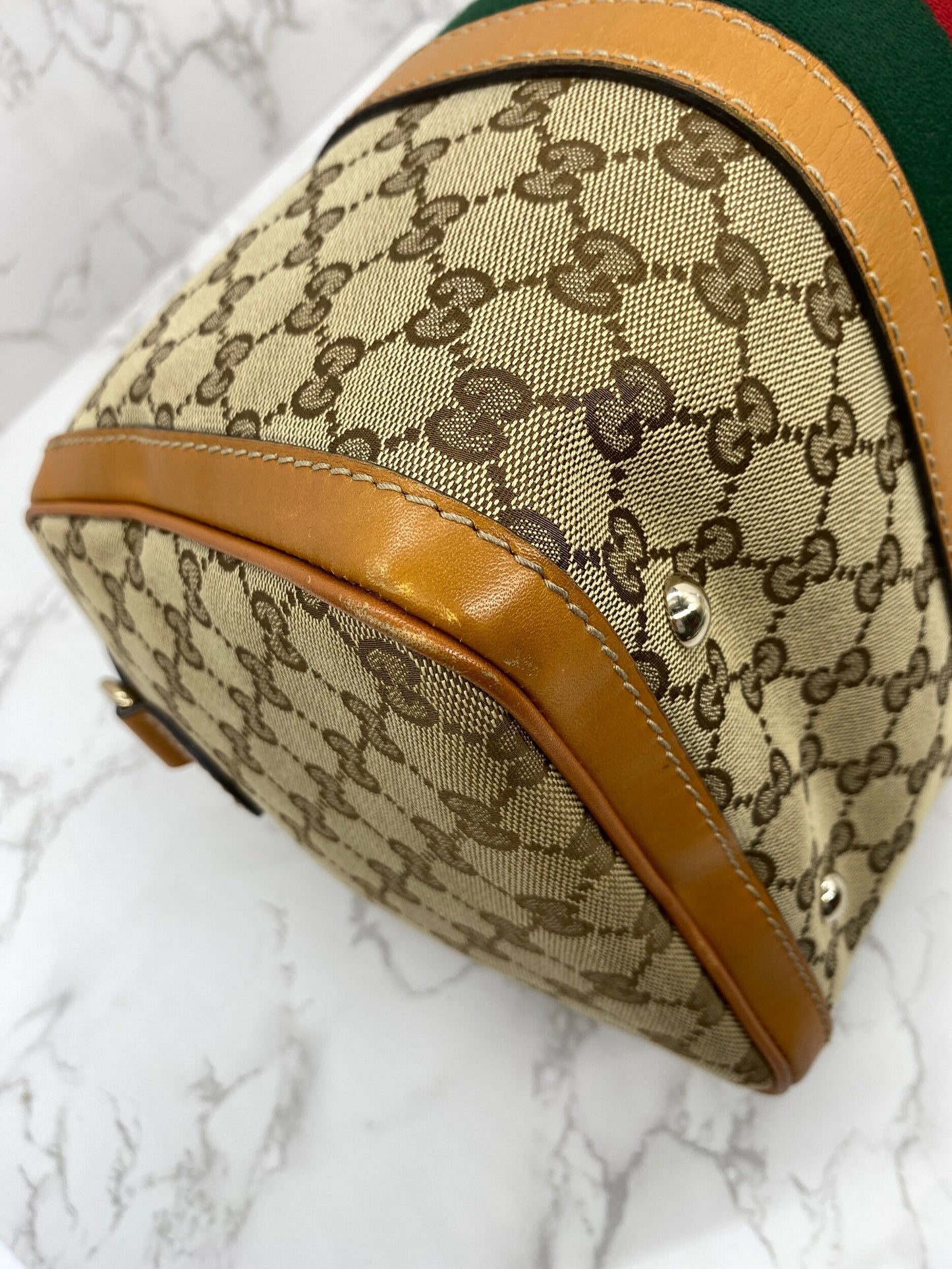 Gucci Vintage Web Medium Boston Bag Cognac