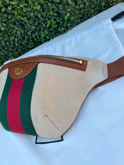 Web Beige Canvas Belt Bag