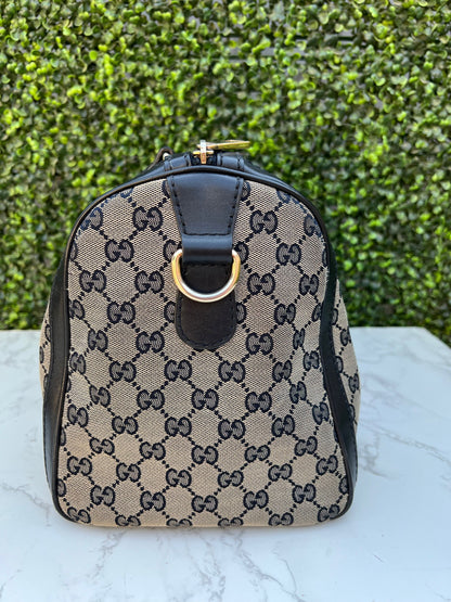Authentic Preowned Gucci Boston Crossbody Bag with Vintage Web Navy Blue