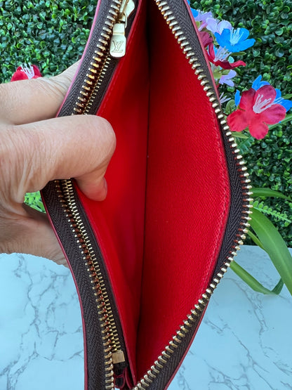 Authentic LV Clemence Blooming Flower Monogram Wallet Poppy Red