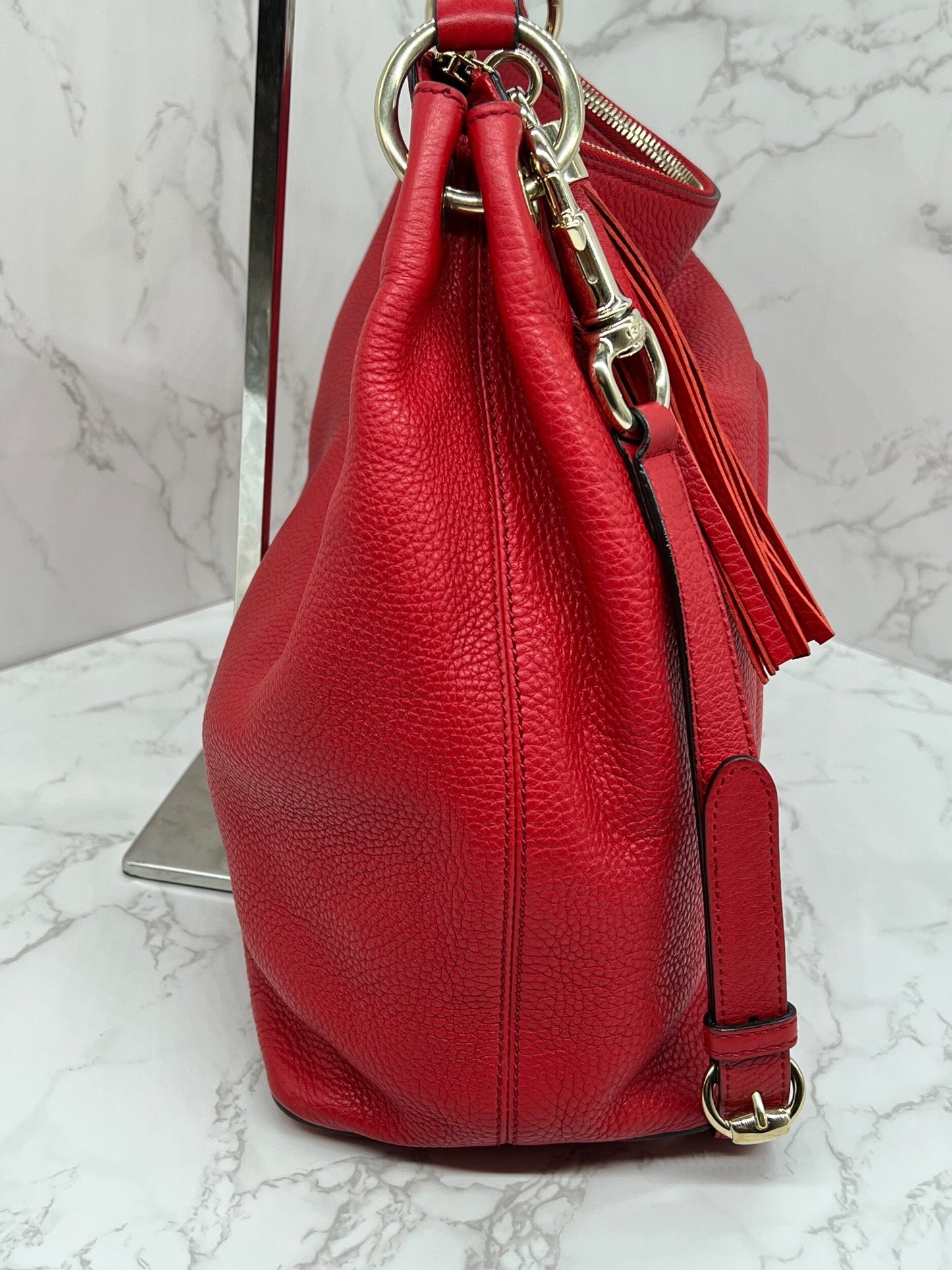 Gucci Pebbled Leather Soho Hobo Bag Red