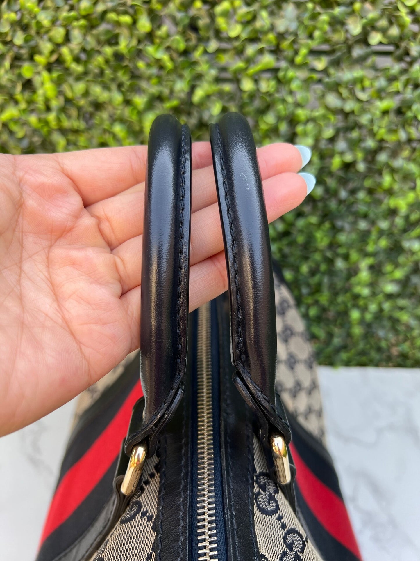 Authentic Preowned Gucci Boston Crossbody Bag with Vintage Web Navy Blue