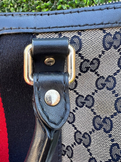 Authentic Preowned Gucci Boston Crossbody Bag with Vintage Web Navy Blue