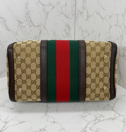 Gucci Boston Bag Medium Beige Red/Green Trim