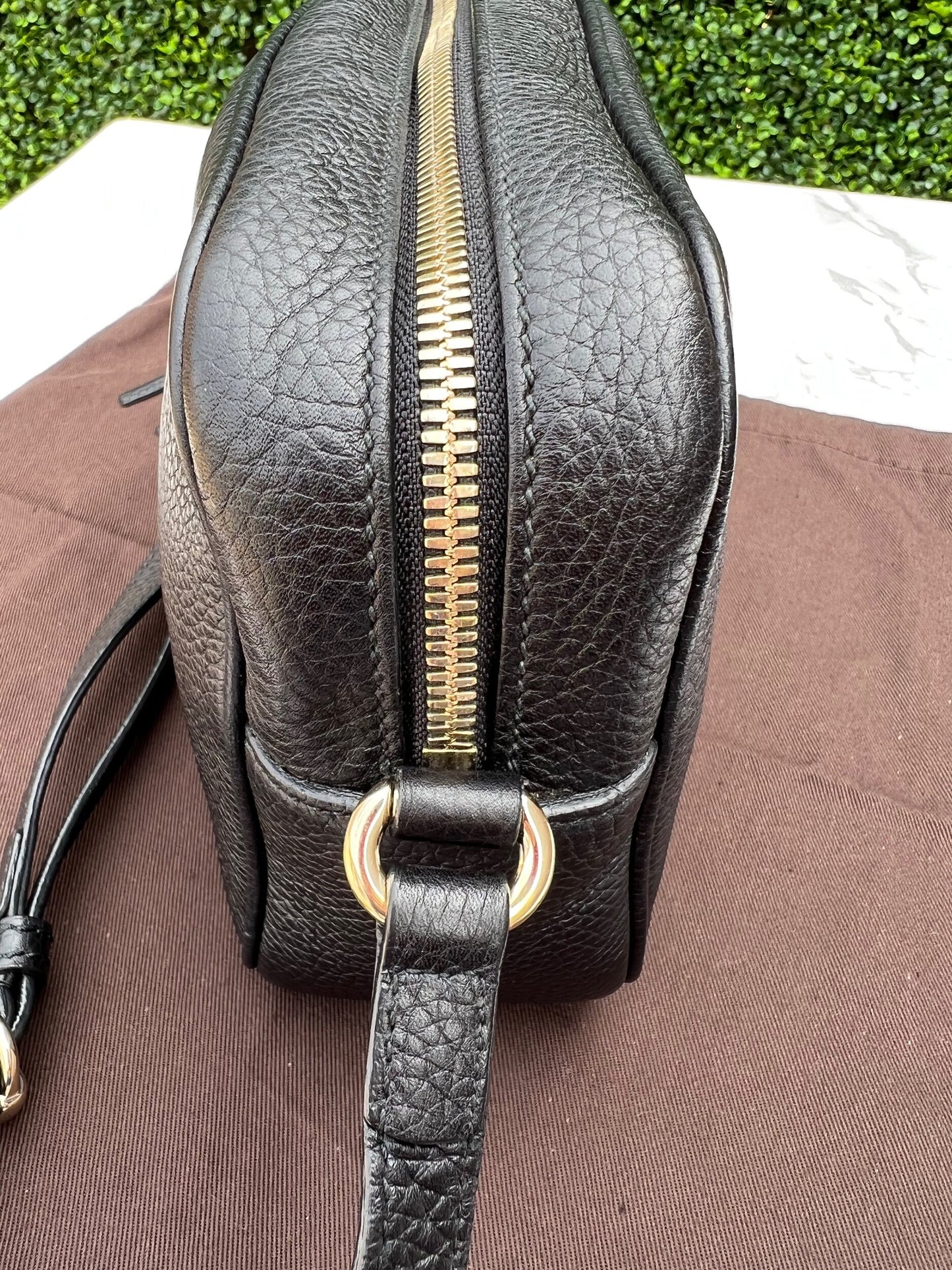 Soho Disco Pebbled Leather Crossbody Bag in Black