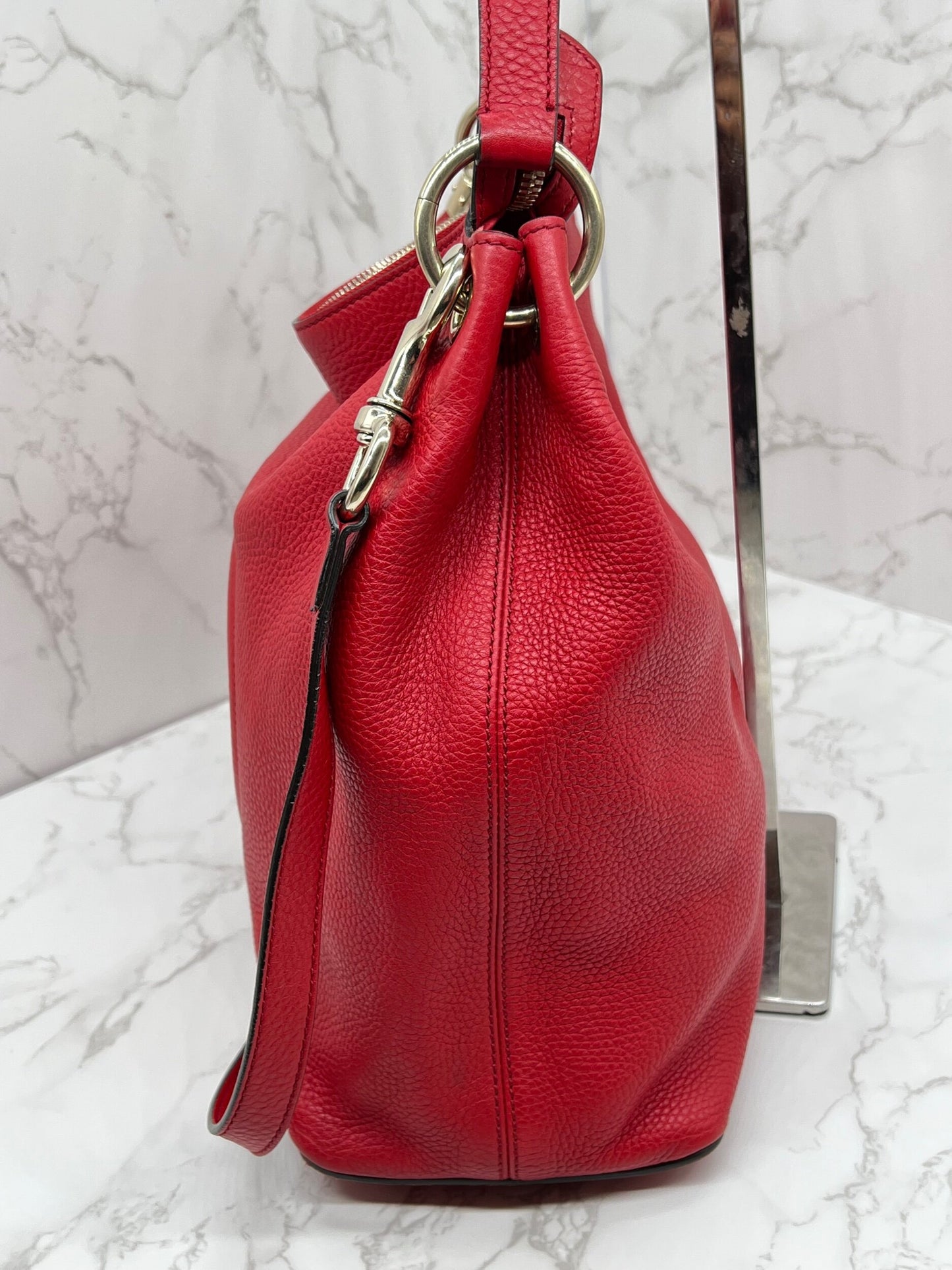 Gucci Pebbled Leather Soho Hobo Bag Red