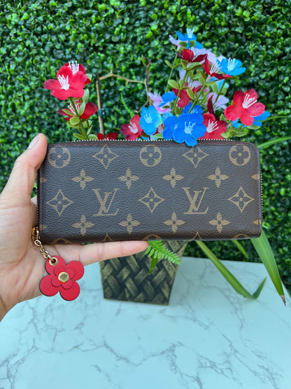Authentic LV Clemence Blooming Flower Monogram Wallet Poppy Red