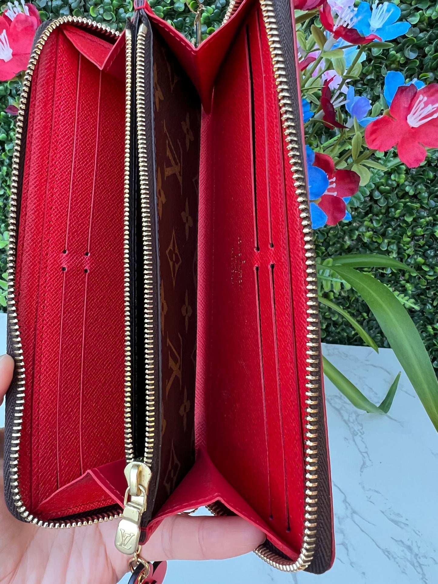 Authentic LV Clemence Blooming Flower Monogram Wallet Poppy Red