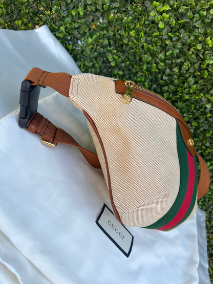 Web Beige Canvas Belt Bag