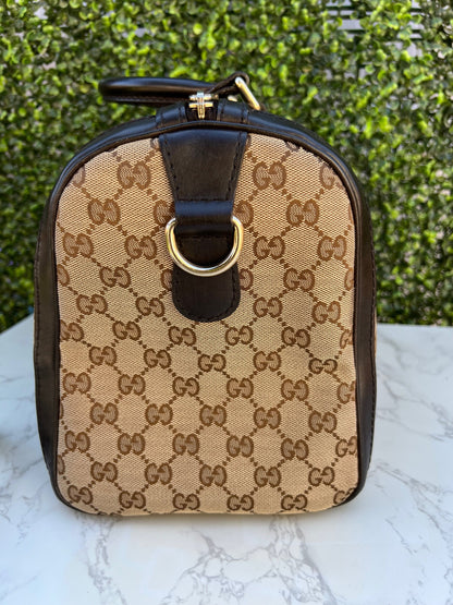 Authentic Preowned Vintage Dark Brown GG Boston Bag with Vintage Web