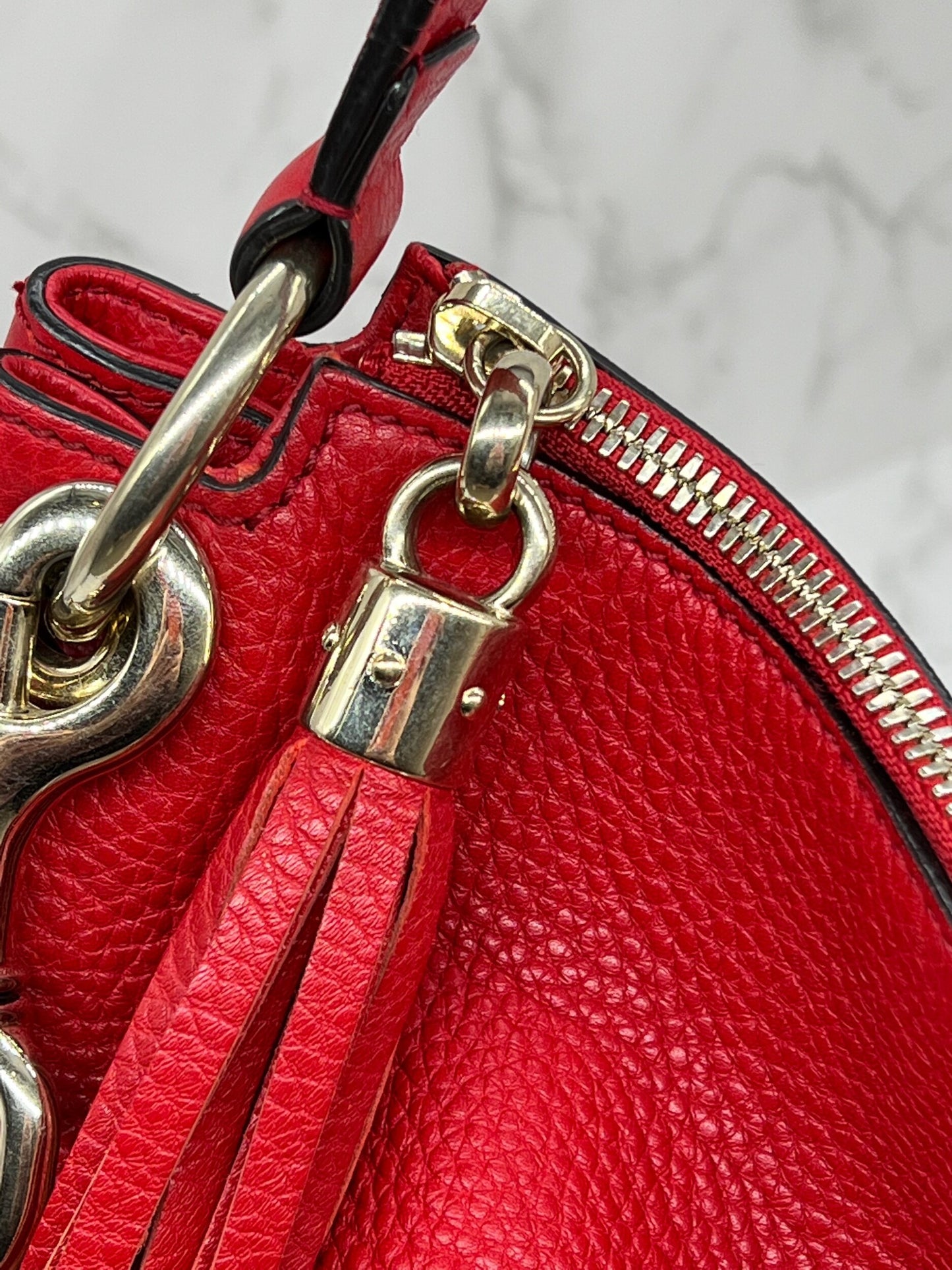 Gucci Pebbled Leather Soho Hobo Bag Red