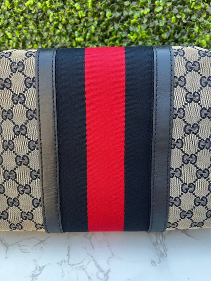 Authentic Preowned Gucci Boston Crossbody Bag with Vintage Web Navy Blue