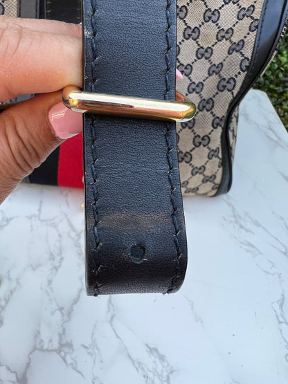 Authentic Preowned Gucci Boston Crossbody Bag with Vintage Web Navy Blue