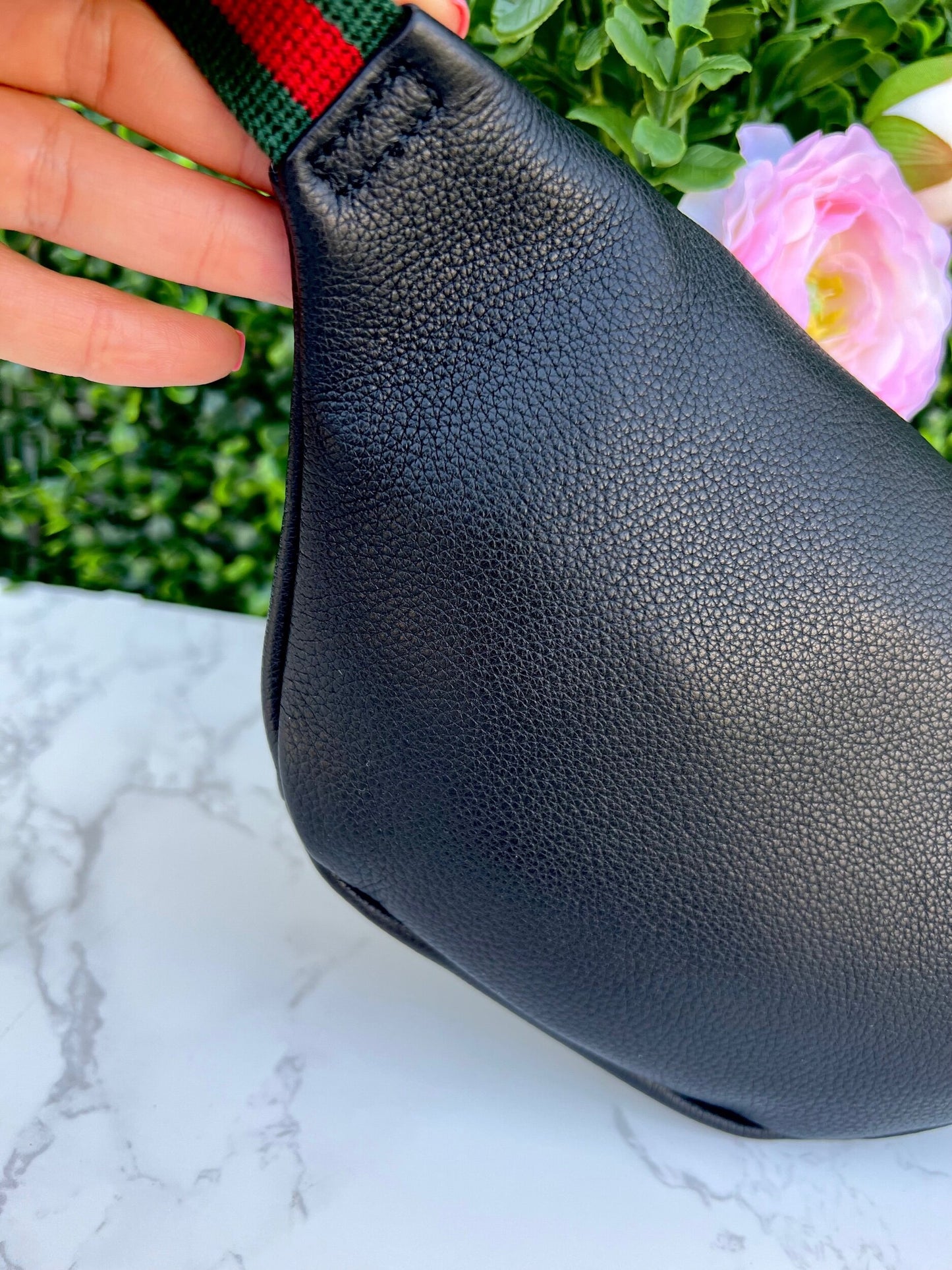 Small GG Logo Print Leather Belt Bag in Black
