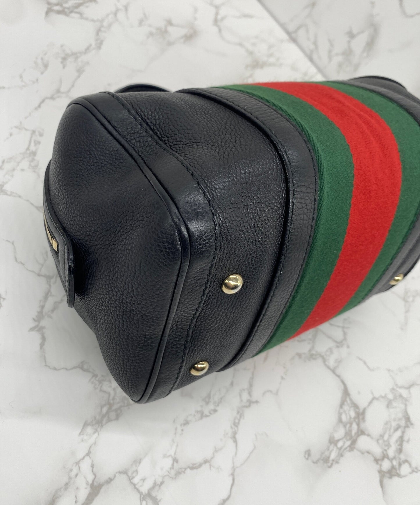 GUCCI Black Leather Vintage Web Small Boston with Removable Strap
