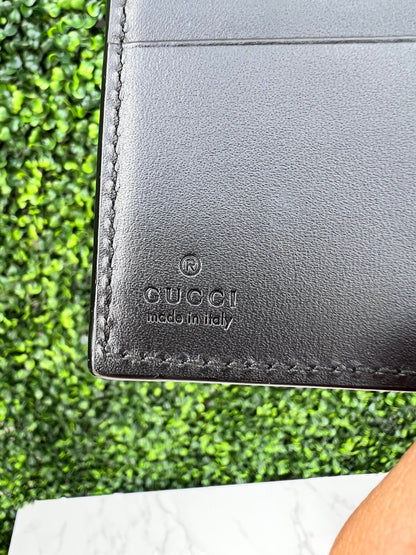 GG Black Leather French Compact Wallet