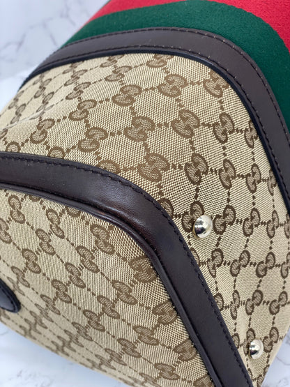 Gucci Boston Bag Medium Beige Red/Green Trim