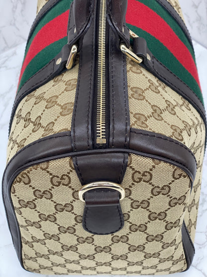 Gucci Boston Bag Medium Beige Red/Green Trim
