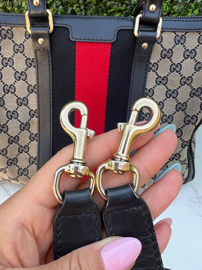 Authentic Preowned Gucci Boston Crossbody Bag with Vintage Web Navy Blue