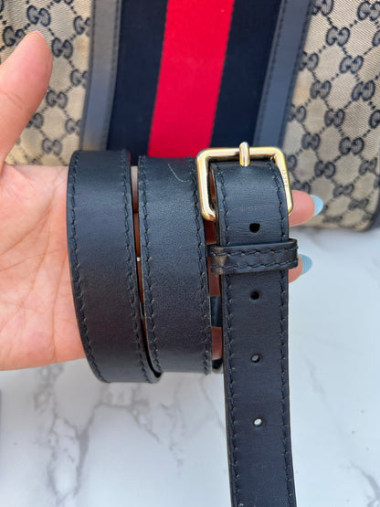 Authentic Preowned Gucci Boston Crossbody Bag with Vintage Web Navy Blue