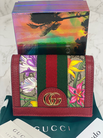 Gucci Red Ophidia Flora Card Case Wallet