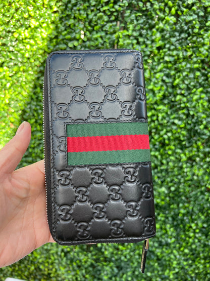 GG Web Zip Around Organizer Wallet Ssima Leather Black