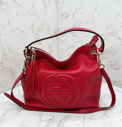 Gucci Pebbled Leather Soho Hobo Bag Red