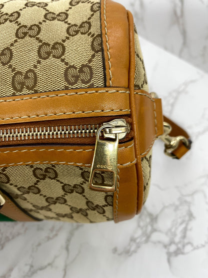 Gucci Vintage Web Medium Boston Bag Cognac