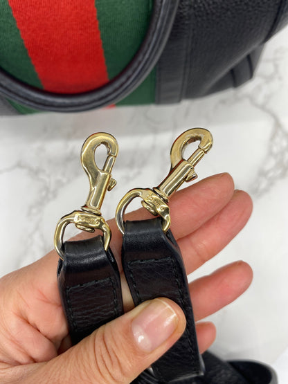GUCCI Black Leather Vintage Web Small Boston with Removable Strap