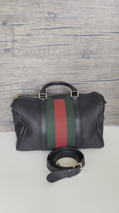 Vintage Web boston bag in black Leather