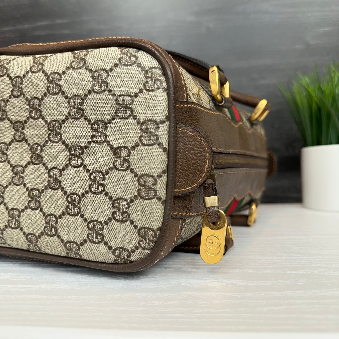 Vintage Gucci Sherry Line Web Boston Bag