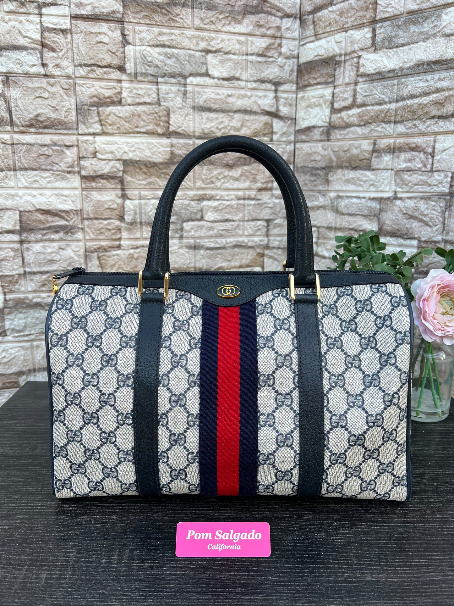 Vintage GG Supreme Navy Blue Boston Bag