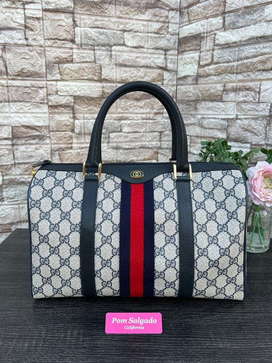 Vintage GG Supreme Navy Blue Boston Bag
