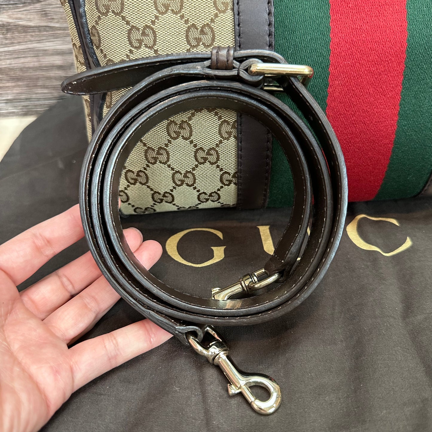 Vintage Web Boston Bag Dark Brown
