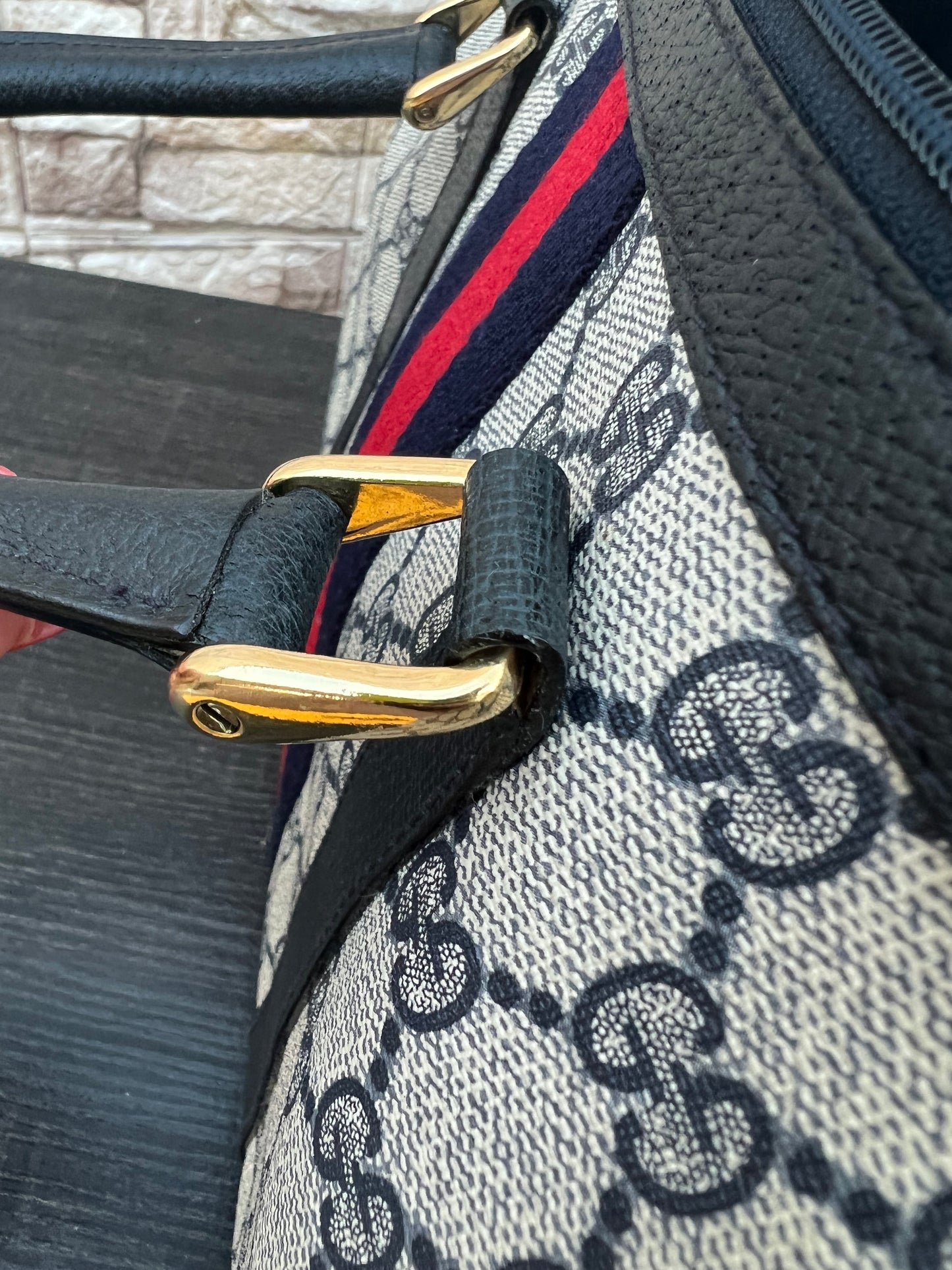 Vintage GG Supreme Navy Blue Boston Bag