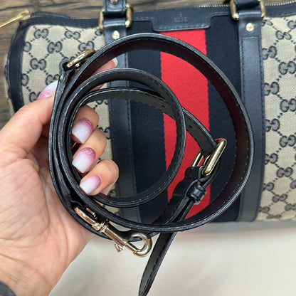 Vintage Web Navy Blue Boston Crossbody Bag