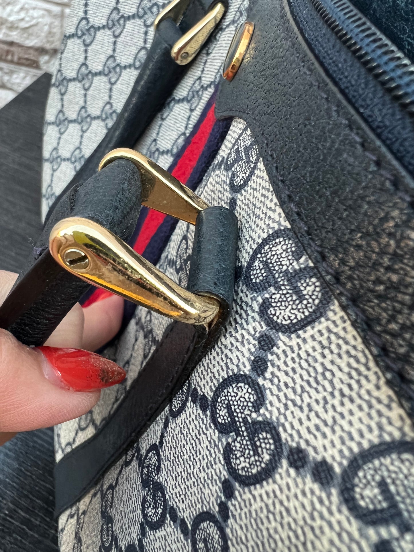 Vintage GG Supreme Navy Blue Boston Bag