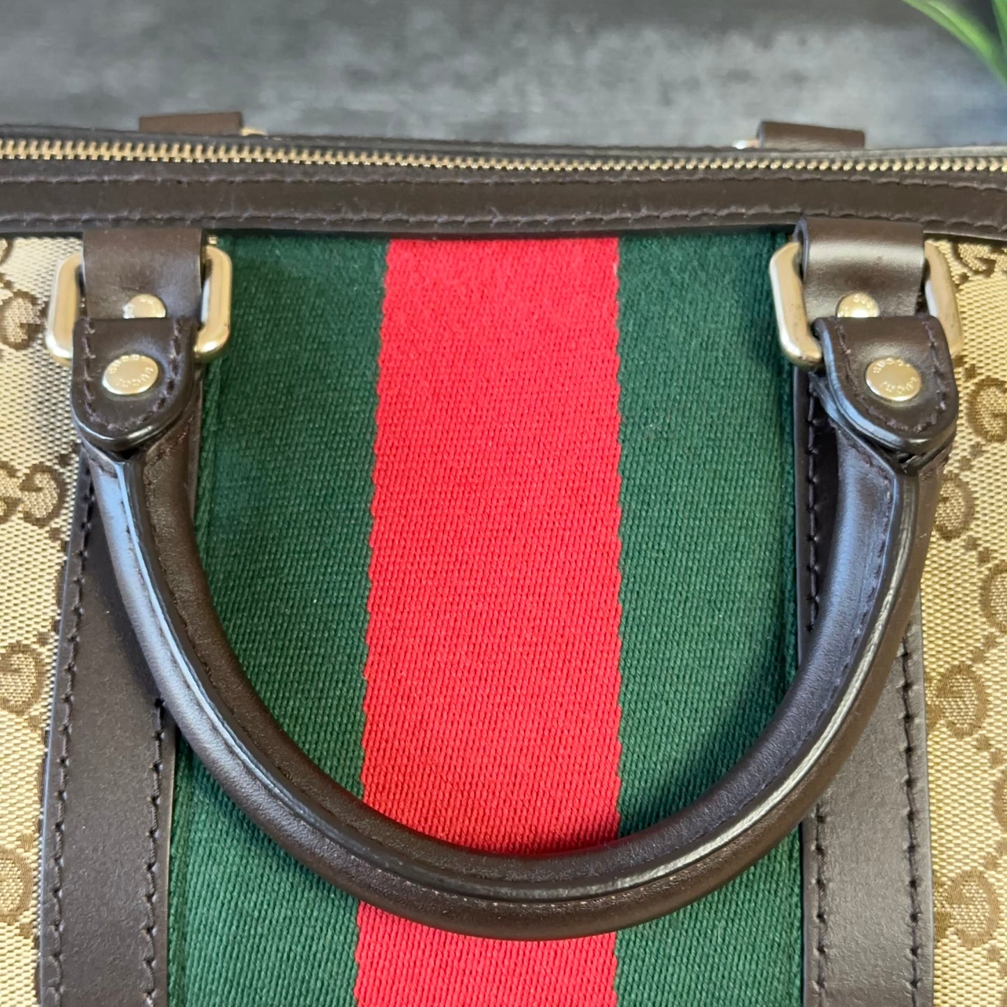 Gucci Vintage Web Dark Brown Medium Boston Bag