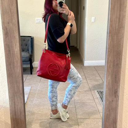 Authentic Preowned Red Soho Convertible Hobo Leather Bag