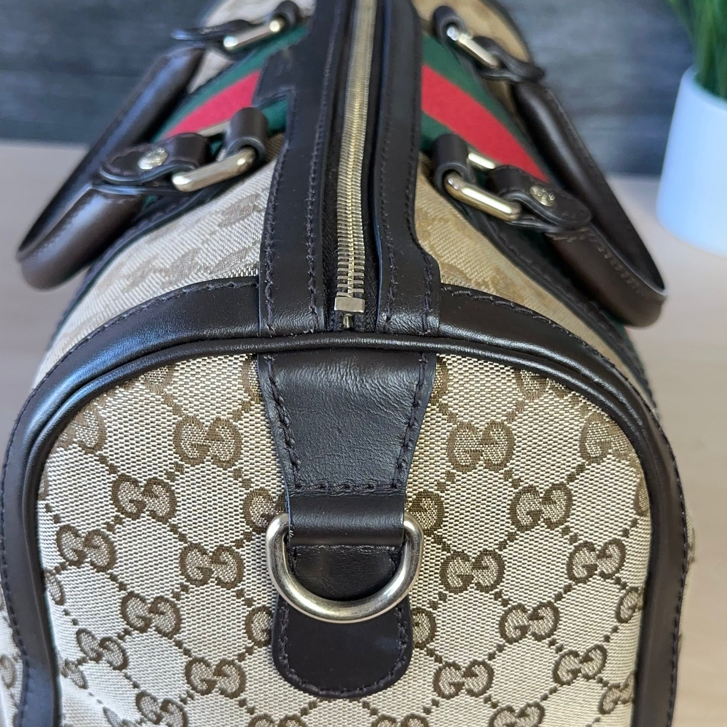 Gucci Vintage Web Dark Brown Medium Boston Bag