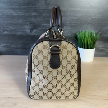 Gucci Vintage Web Dark Brown Medium Boston Bag