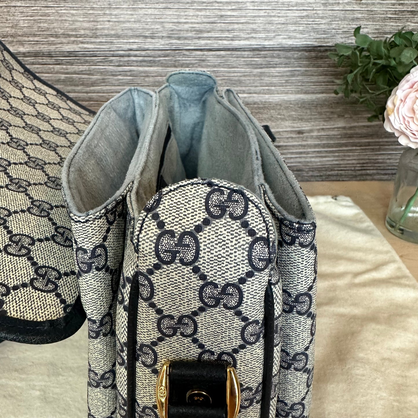 Vintage Web Navy Blue Crossbody Bag