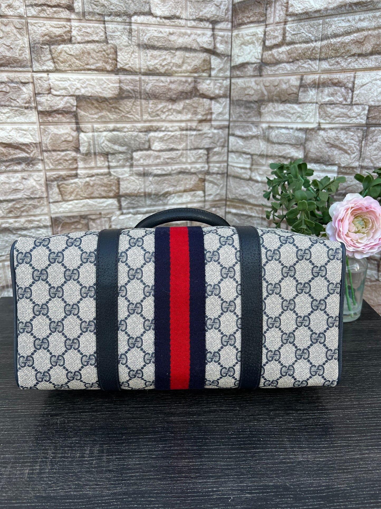 Vintage GG Supreme Navy Blue Boston Bag