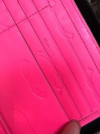 CC Black Calfskin Quilted Cambon Zip Around Organizer Clutch Wallet