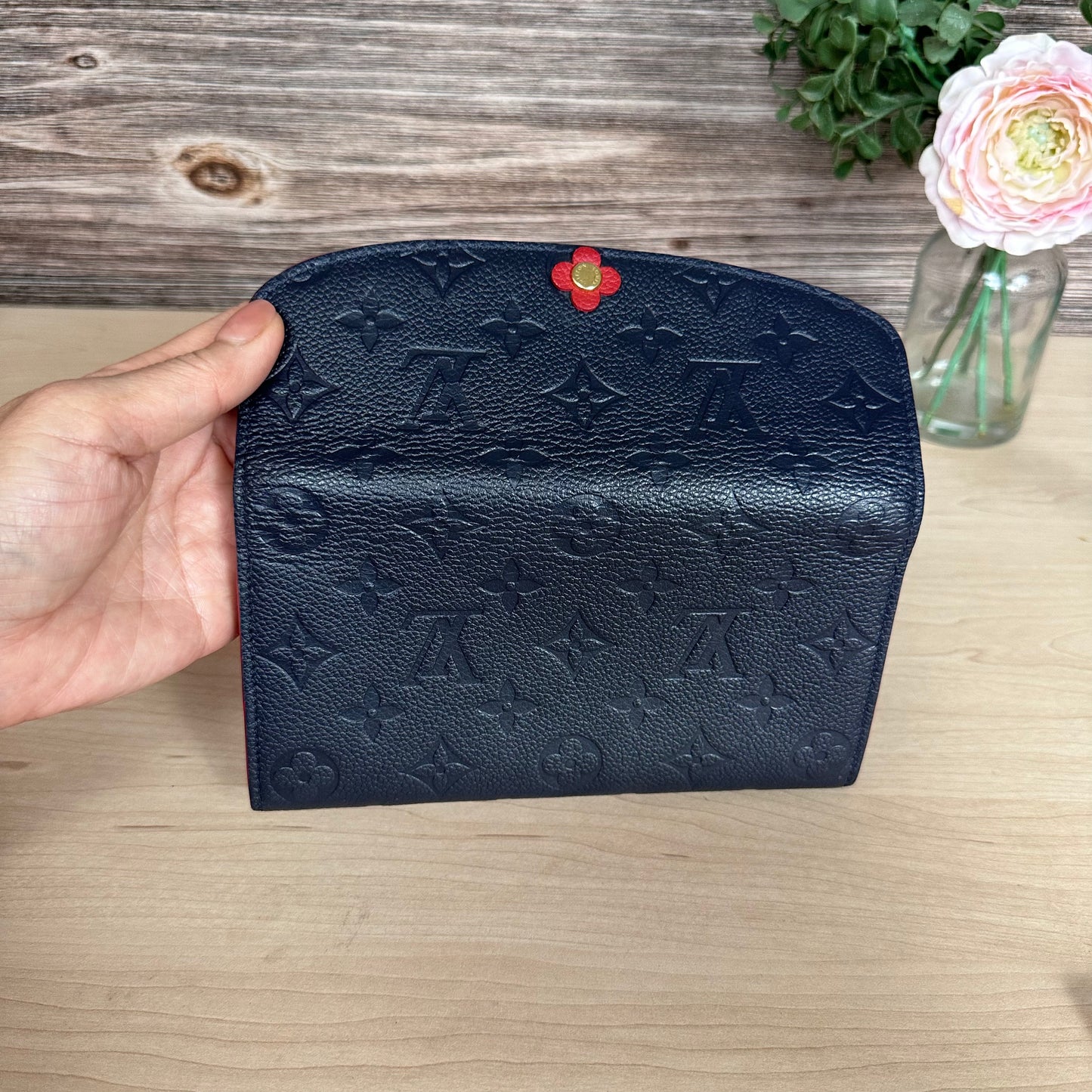 Limited Edition Empreinte Bloom Flower Emilie Wallet Marine Rouge