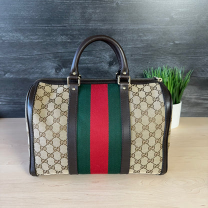 Gucci Vintage Web Dark Brown Medium Boston Bag