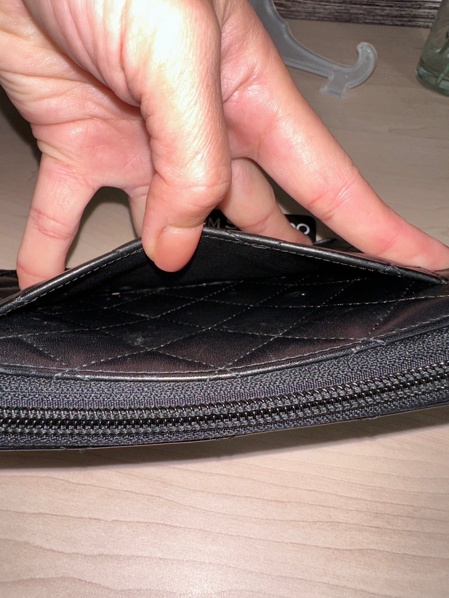 CC Black Calfskin Quilted Cambon Zip Around Organizer Clutch Wallet