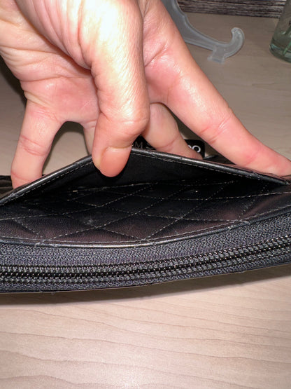 CC Black Calfskin Quilted Cambon Zip Around Organizer Clutch Wallet