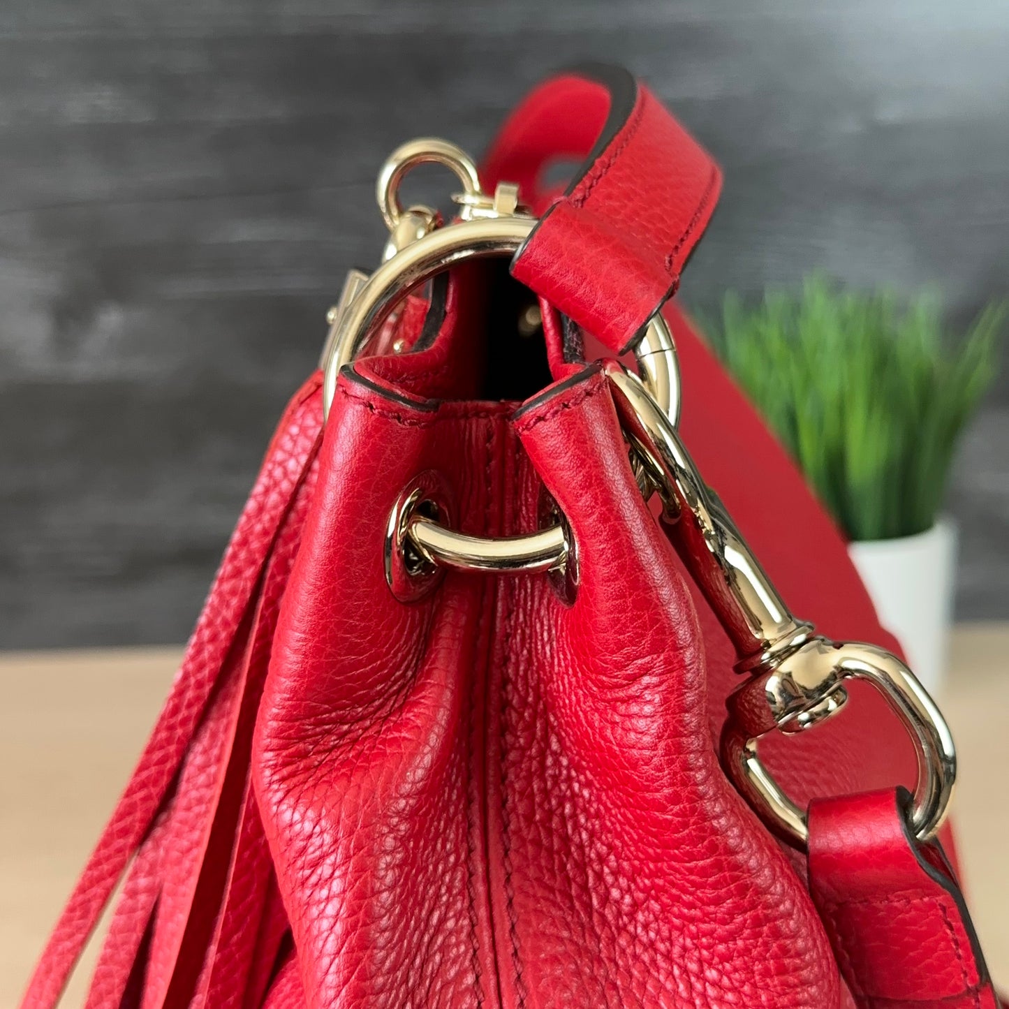 Authentic Preowned Red Soho Convertible Hobo Leather Bag