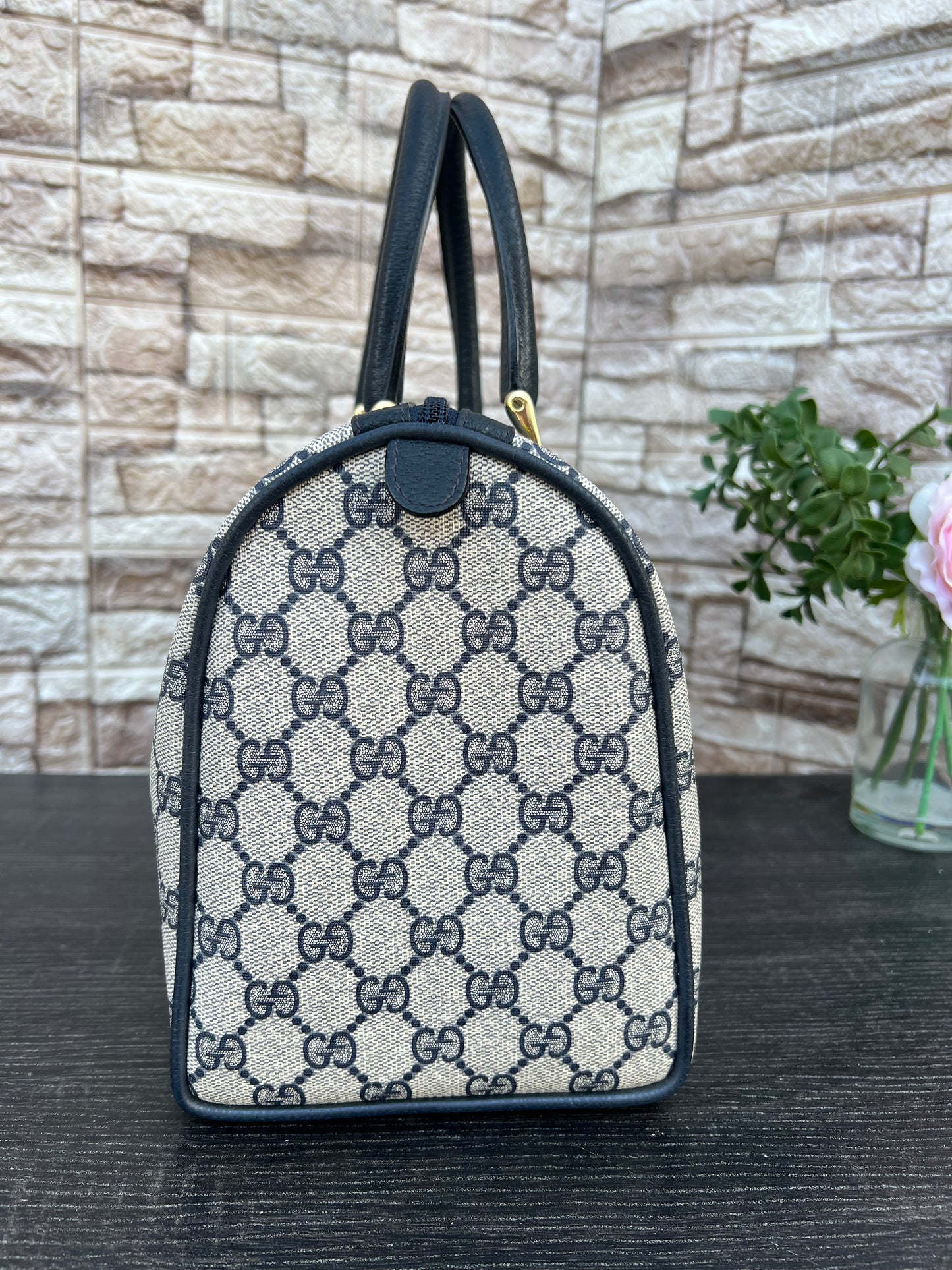Vintage GG Supreme Navy Blue Boston Bag
